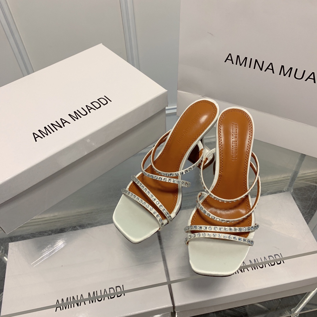 amina muaddi Stitched Heeled Sandals