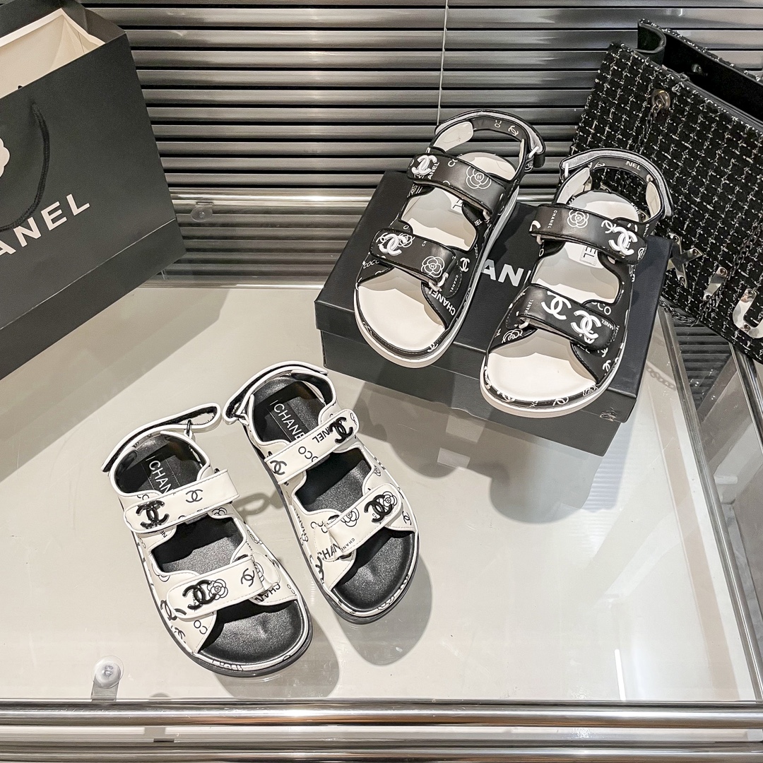 Chanel New Velcro Camellia "Graffiti Version" Sandals