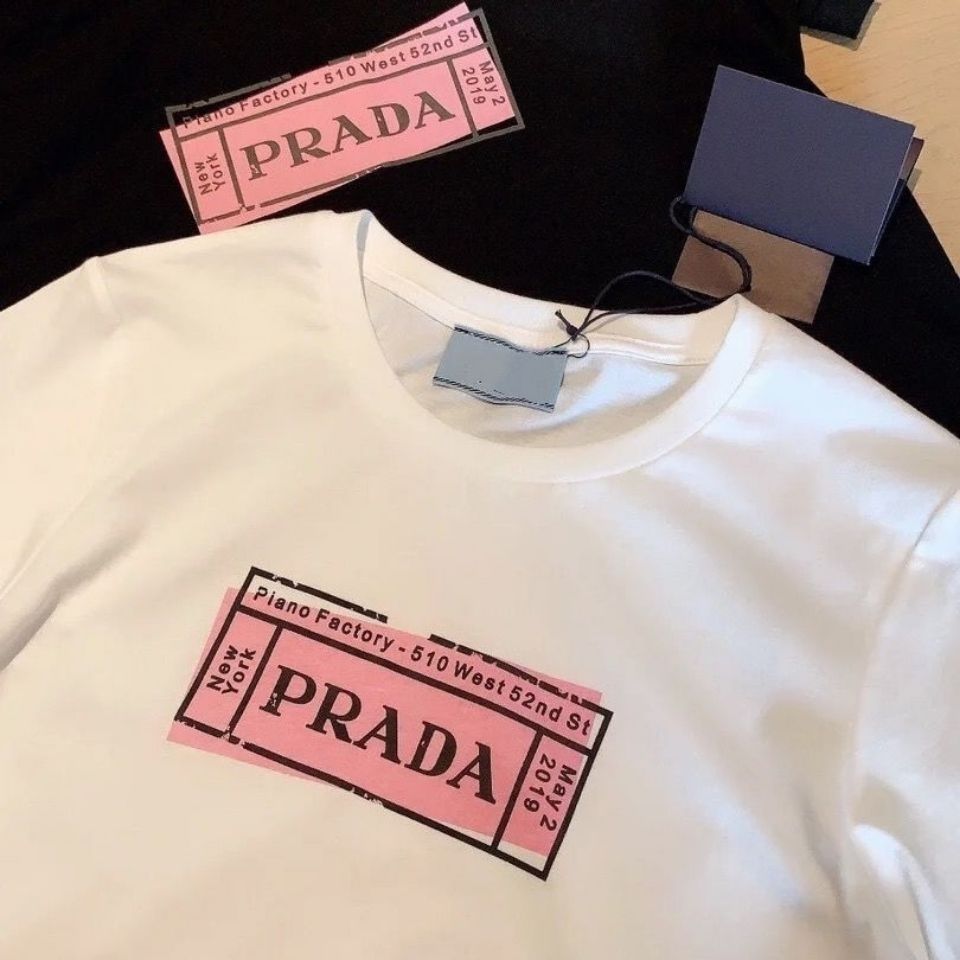 Prada 2023 Summer Round Collar Soft Cotton Unisex Leisure Short Sleeve
