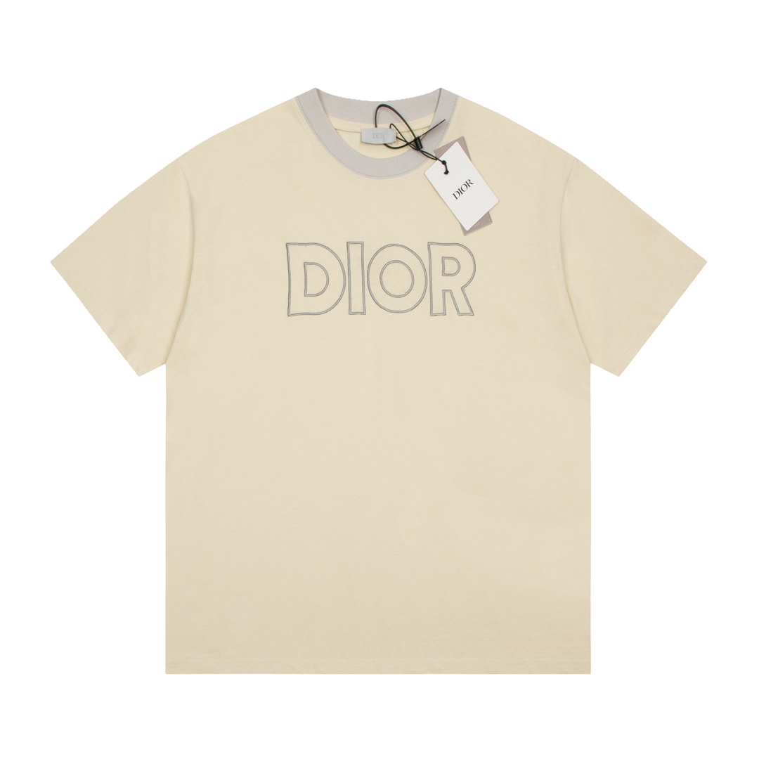 Dior letter embroidery color blocking short sleeves