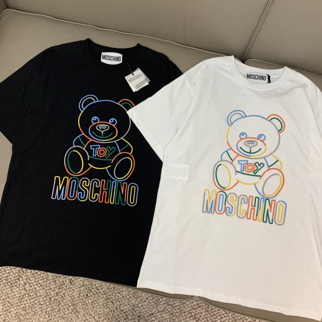Moschino Colorful Bear Bear Printed Cotton Breathable Unisex Fashion T-shirt