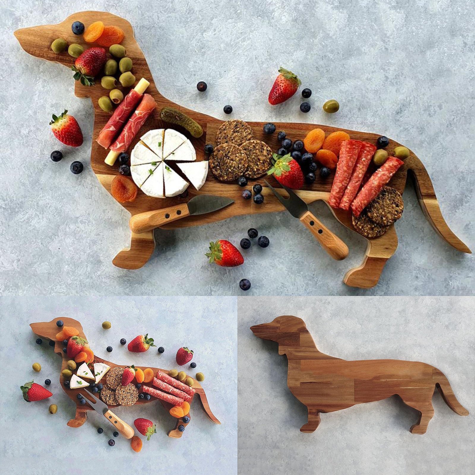 Wooden Christmas Dachshund Dog Dinner Plate