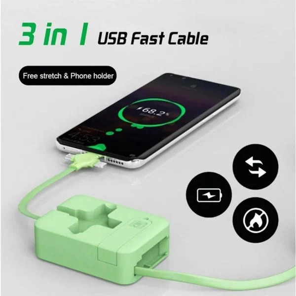 3 in 1 Rechargeable USB Fast Charging Cable & Mobile Stand