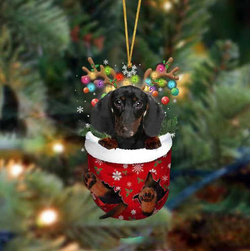 Dachshund in snow bag Christmas decorations
