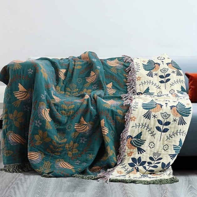 4 Layers Cotton Queen Sofa/Bed Throw Boho Throw Blanket