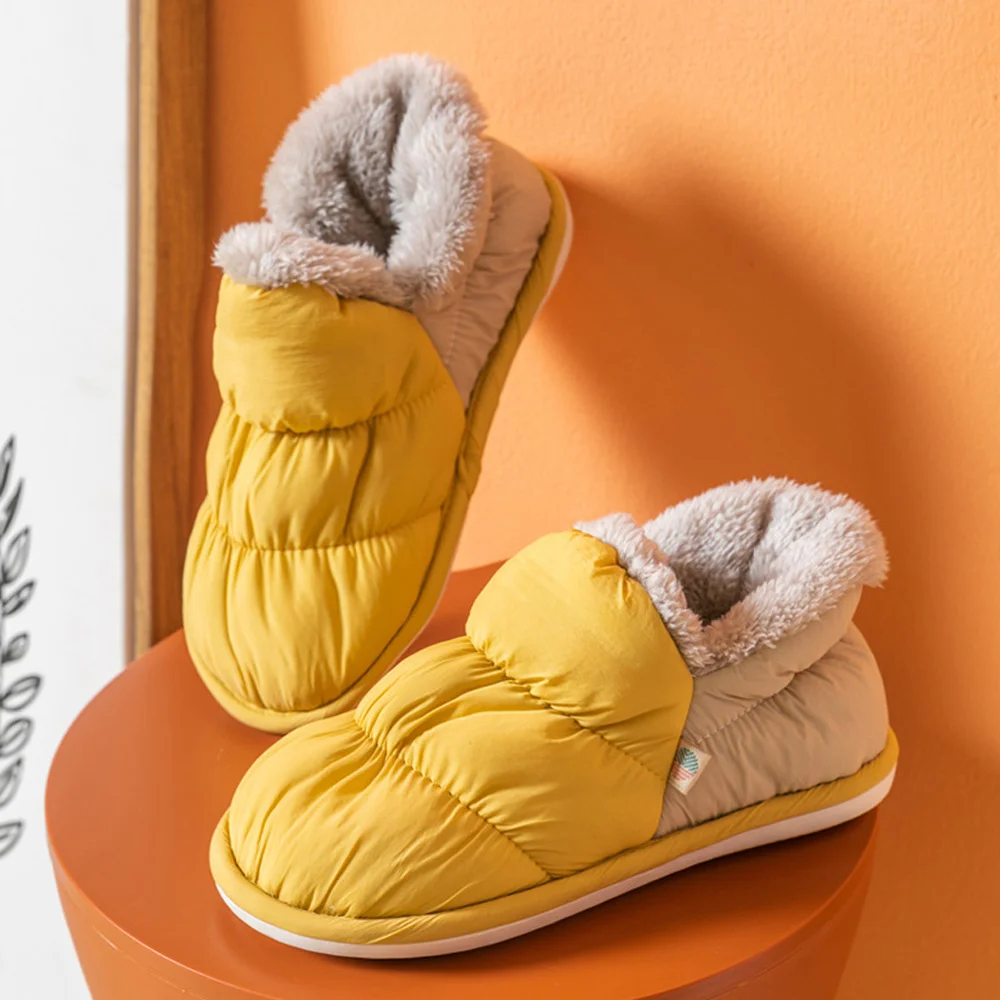 Puertanube Nuevo tejido de plumón de invierno con suela gruesa y zapatos cálidos de algodón antideslizantes de terciopelo