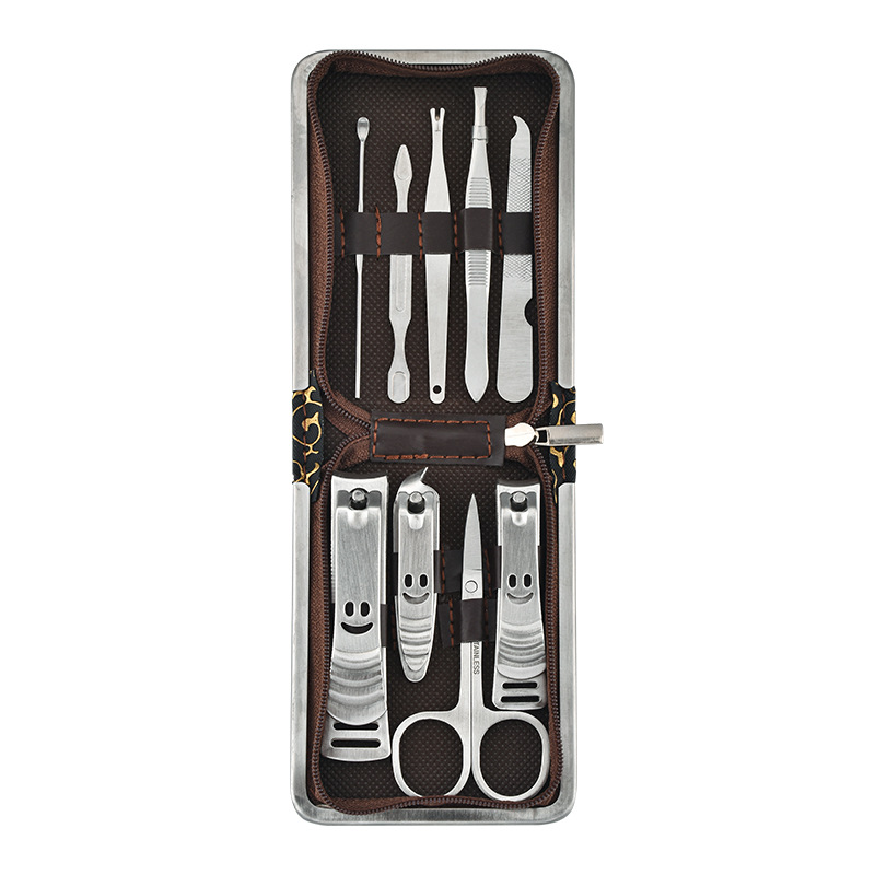  Manicura Set, Manicura y pedicura, con herramienta exfoliante, diseño portátil 9 en 1 acero inoxidable Kit de Uñas