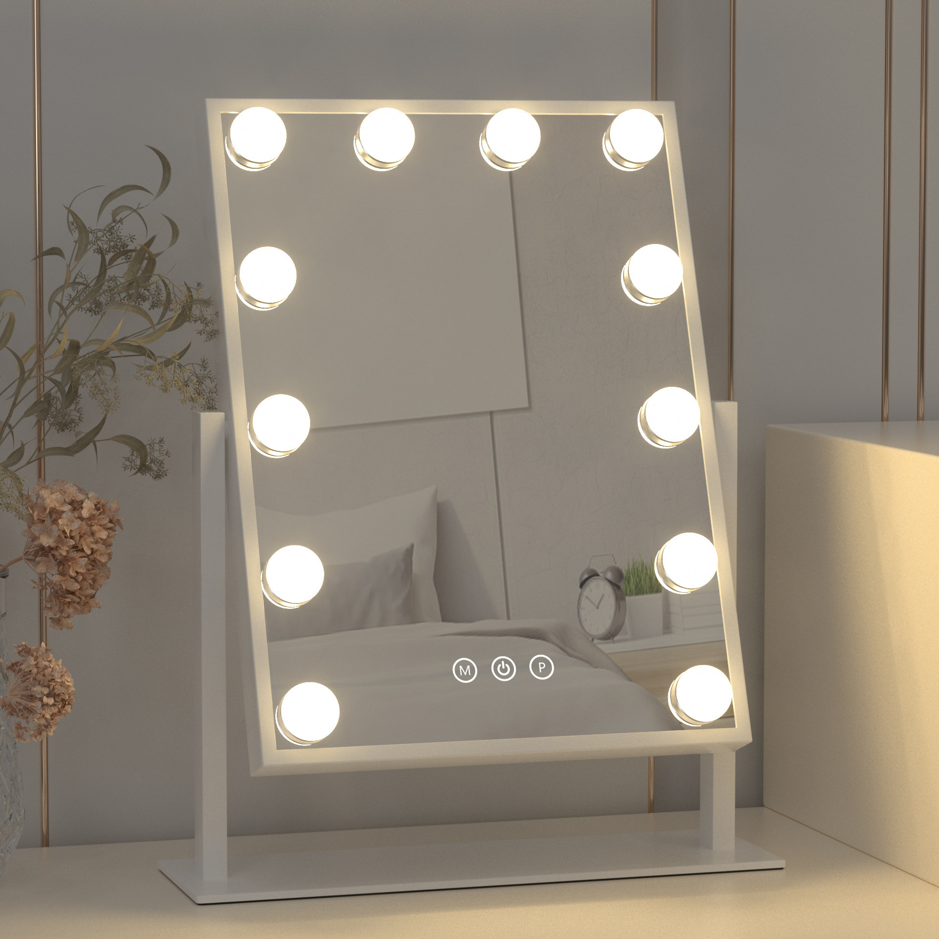 Hollywood Espejo de tocador con luces para escritorio de maquillaje, espejo  de maquillaje con 12 bombillas regulables, espejo de aumento desmontable