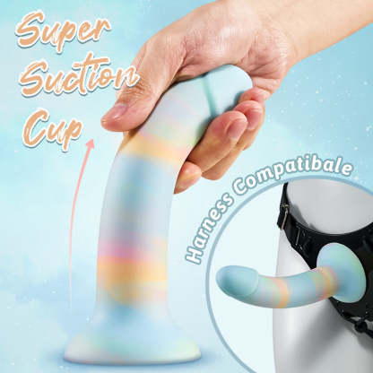 Bestgspot Rainbow Curved Silicone Dildo with Suction Cup-BestGSpot