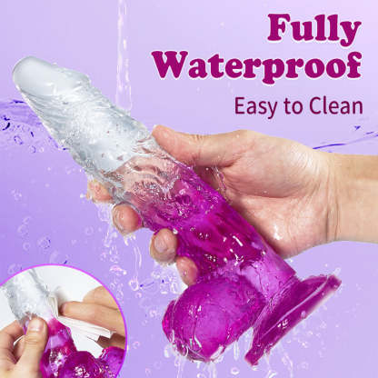 Bestgspot Gradient Color Lifelike Clear G-Spot Silicone Purple Dildo with Suction Cup & Anal Plug-BestGSpot