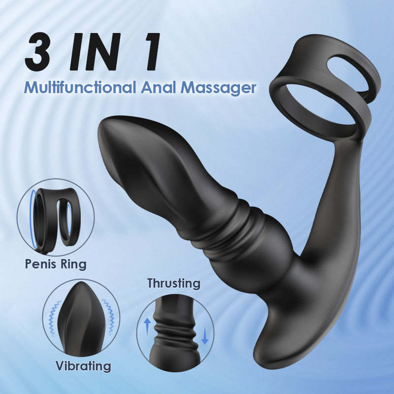 Ellis 7 Thrusting Vibrating Drill Spirals with Double Cock Rings Prostate Massager-BestGSpot