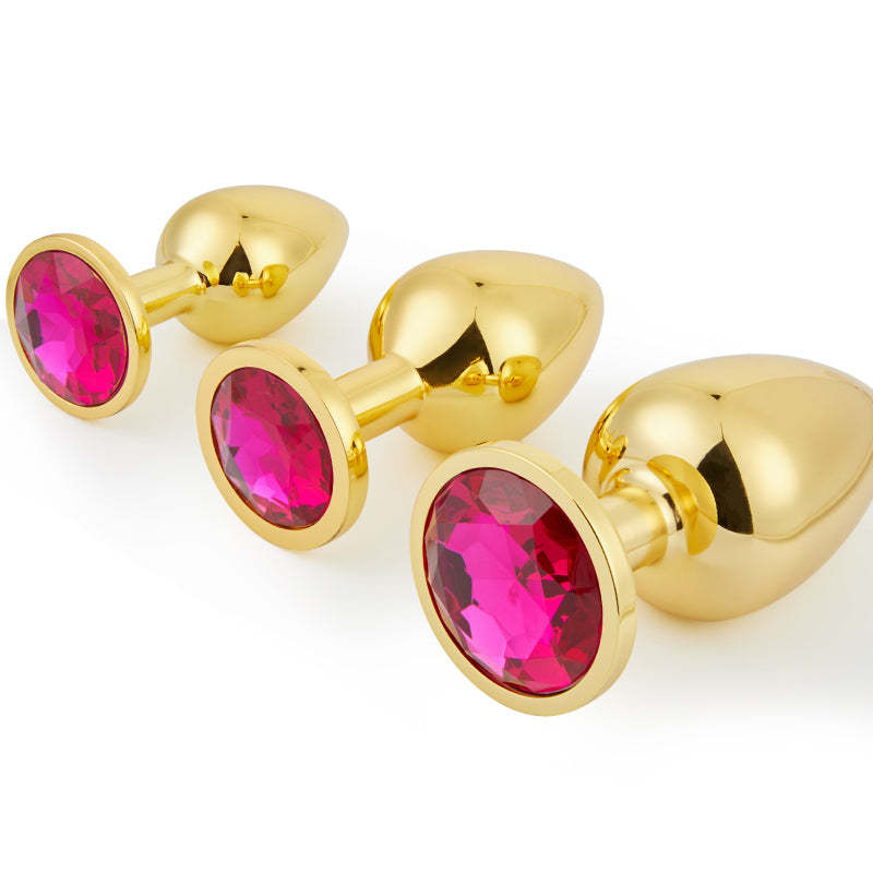BestGspot 3-Pieces Gold Jewelled Aluminium Butt Plug-BestGSpot