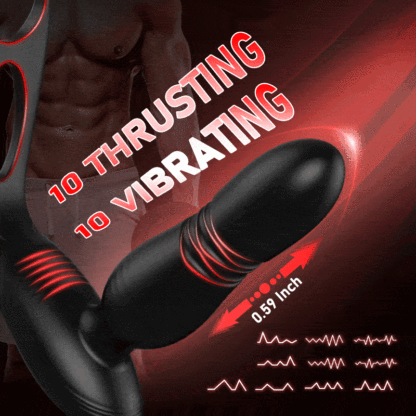 Alston Low-Noise 10 Thrusting Vibrating Double Cock Rings Silicone Prostate Massager-BestGSpot