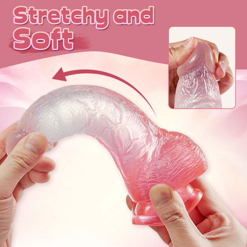Bestgspot Crystal Jelly Silicone Lifelike Dildo with Suction Cup 8.07 inch-BestGSpot