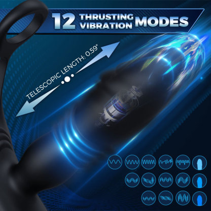 Saul 3-Thrusting 12-Vibrating Dual Cock Rings Prostate Massager-BestGSpot