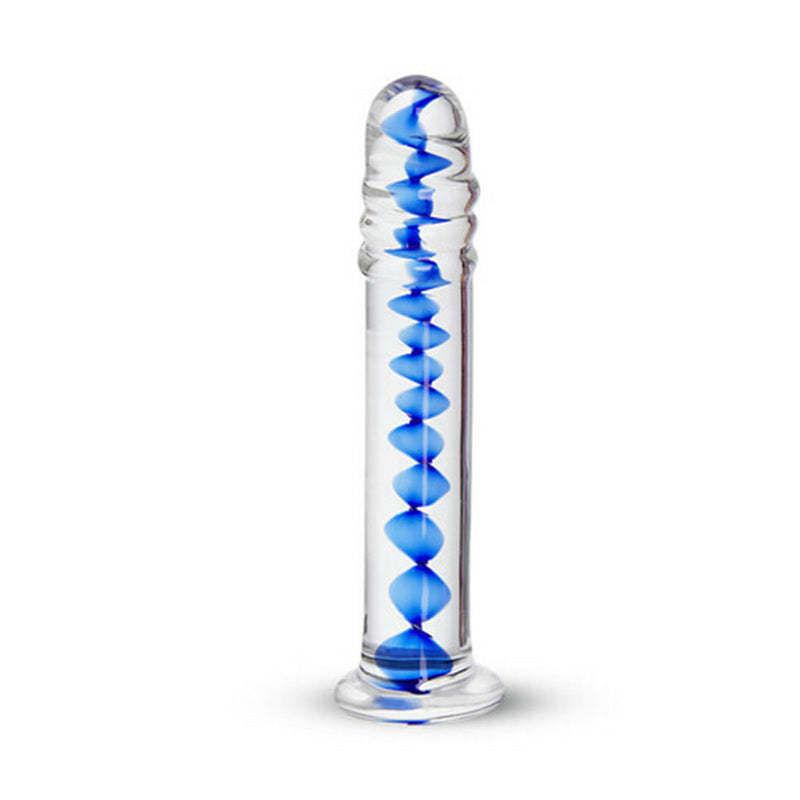 Acomejoy Frozen Sapphire Spiral Glass Dildo (6.18 inch)-BestGSpot