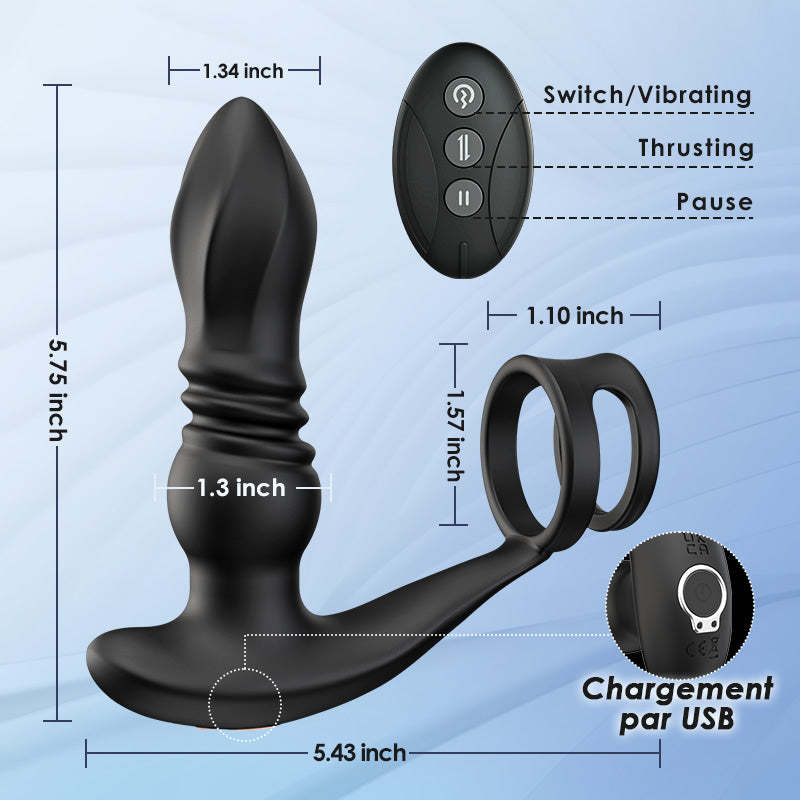 Ellis 7 Thrusting Vibrating Drill Spirals with Double Cock Rings Prostate Massager-BestGSpot