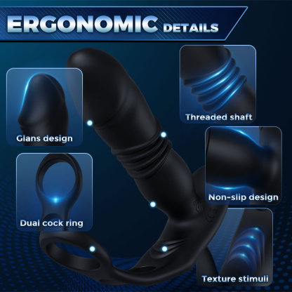 Saul 3-Thrusting 12-Vibrating Dual Cock Rings Prostate Massager-BestGSpot
