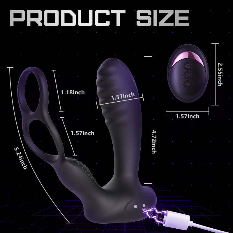 Pleasure Galore: 10 Vibrations, Heating Function Versatile Anal Plug with Dual Cock Ring-BestGSpot