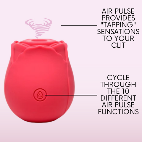 Air pulse provides "tapping" sensations to your clit. Cycle through the 10 different air pulse functions.