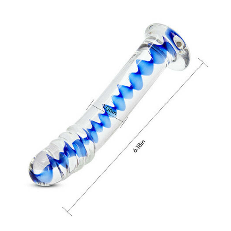 Acomejoy Frozen Sapphire Spiral Glass Dildo (6.18 inch)-BestGSpot