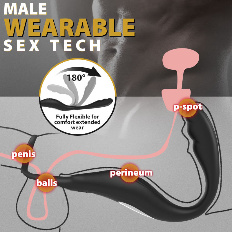 Reyer Wearable Prostate Massager with 10 Quiet Vibrations and Dual Cock Ring-BestGSpot