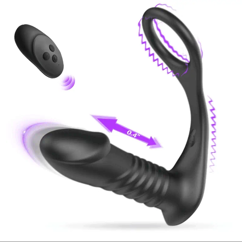 10 Thrilling Vibration, 3 Thrusting Silicone Remote Control Cock Ring Anal Vibrator-BestGSpot