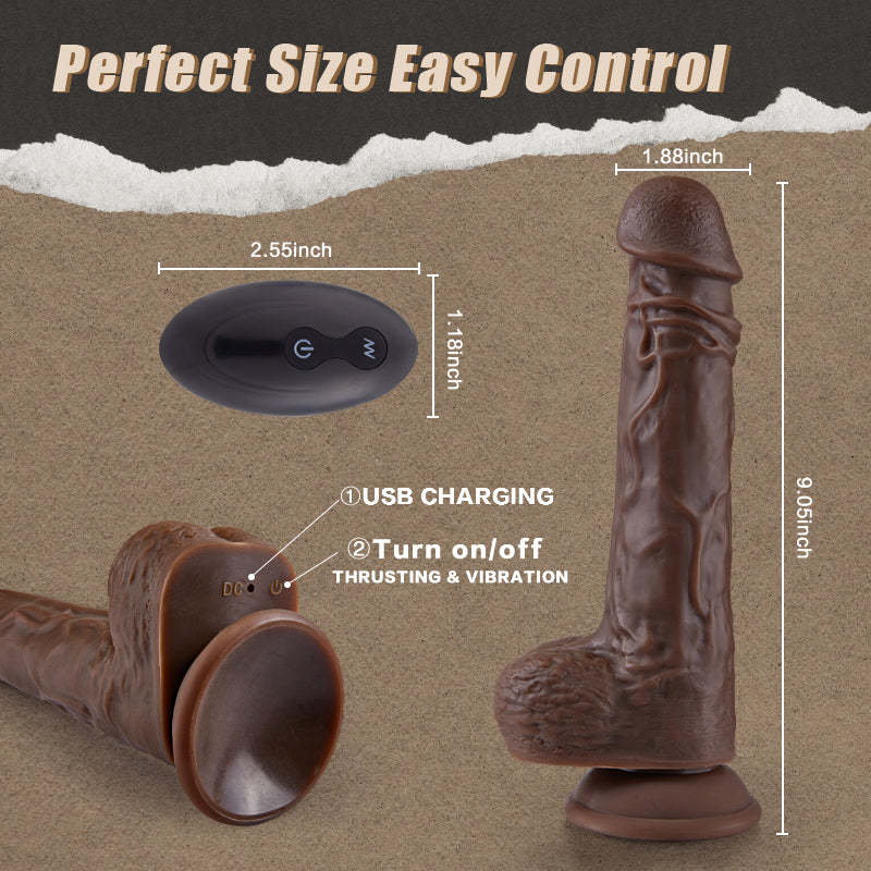 BBC Lover 9.05-Inch Realistic 8-Thrusting Vibrating Heating Black Dildo with Remote Control-BestGSpot