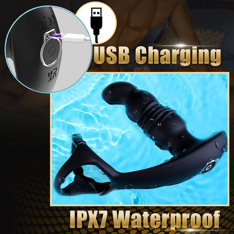 2-in-1 Thrusting & Vibrating Anal Massager with Cock Ring - Double the Pleasure-BestGSpot