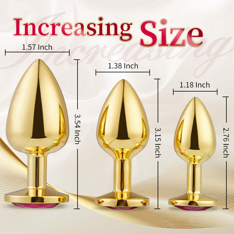 BestGspot 3-Pieces Gold Jewelled Aluminium Butt Plug-BestGSpot