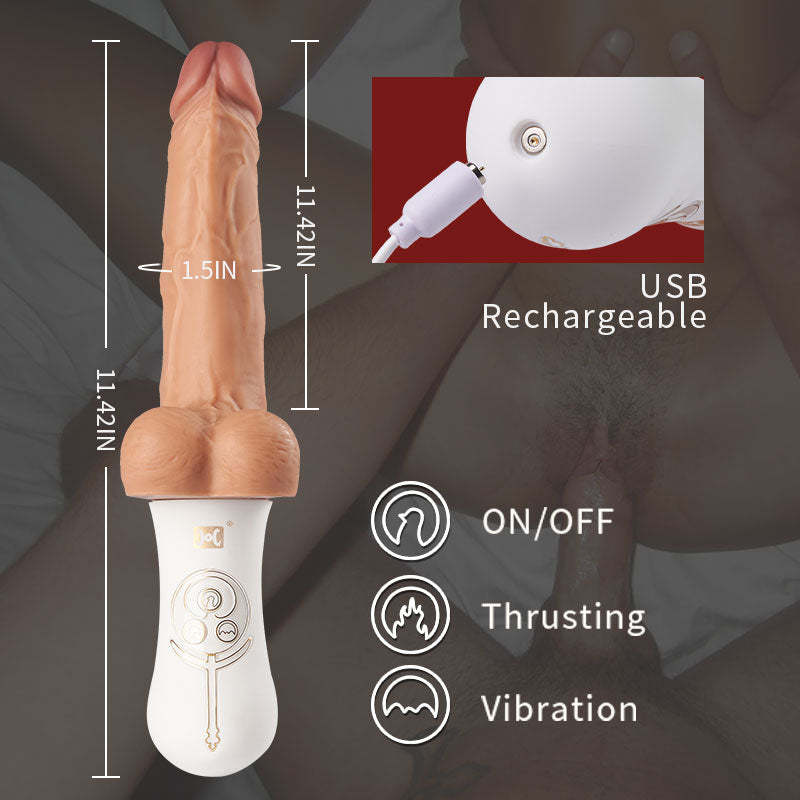 11-Inch Lifelike Silicone Realistic Dildo with 10 Vibrating Modes and 6 Telescoping & Rotating Functions-BestGSpot