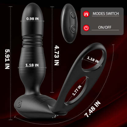 Alston Low-Noise 10 Thrusting Vibrating Double Cock Rings Silicone Prostate Massager-BestGSpot