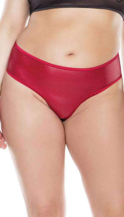 Matte Wet Look Lace-Up Open Back Crotchless Panty-BestGSpot