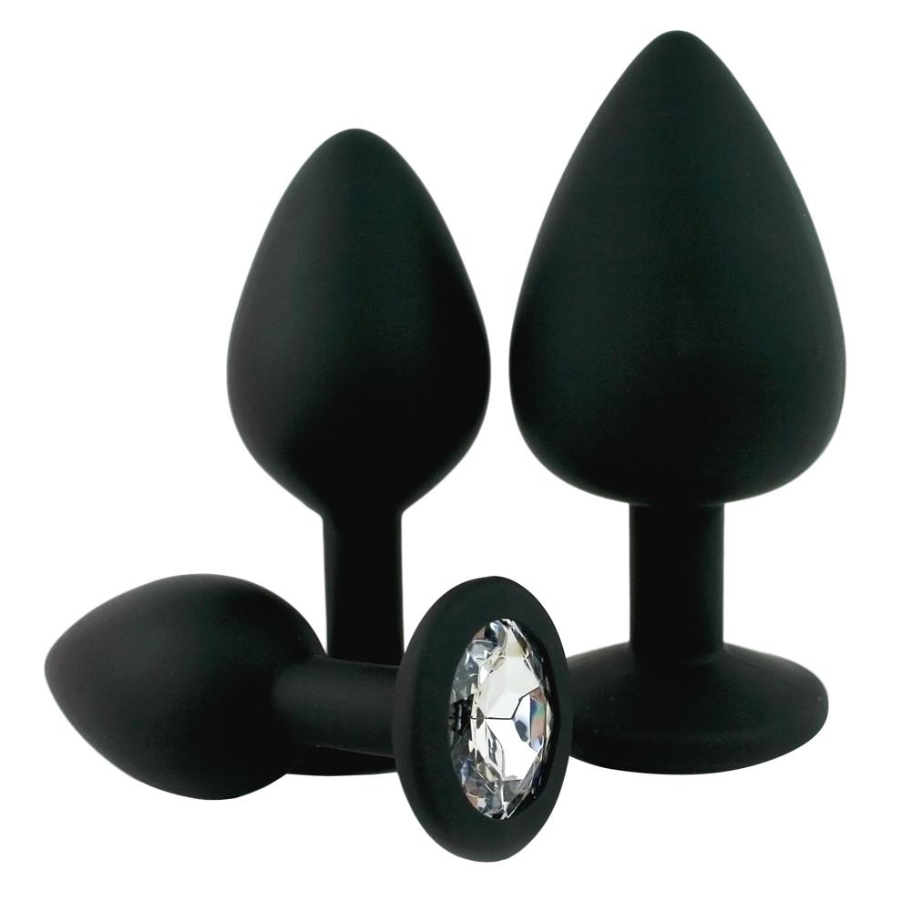 Black Silicone Jeweled Anal Plug - Available In 3 Sizes!-BestGSpot