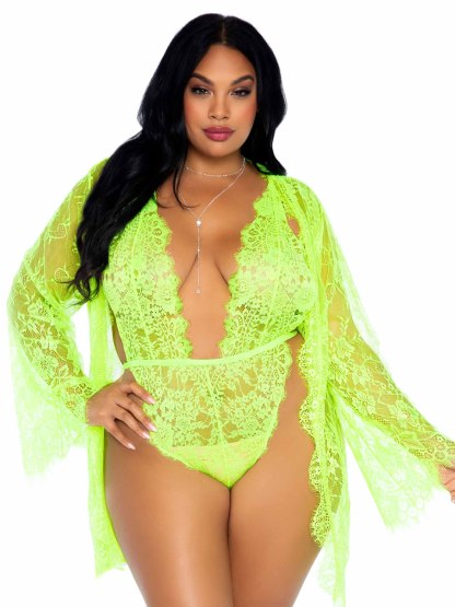 Floral Lace Teddy and Robe Set - Multiple Colors and Sizes Available!-BestGSpot