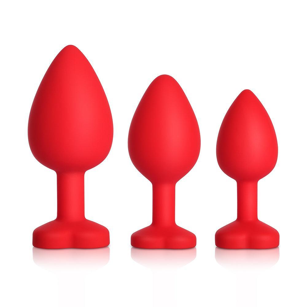 Sparkling Gems: Red Gem Blue Silicone Butt Plug 3-Piece Set-BestGSpot