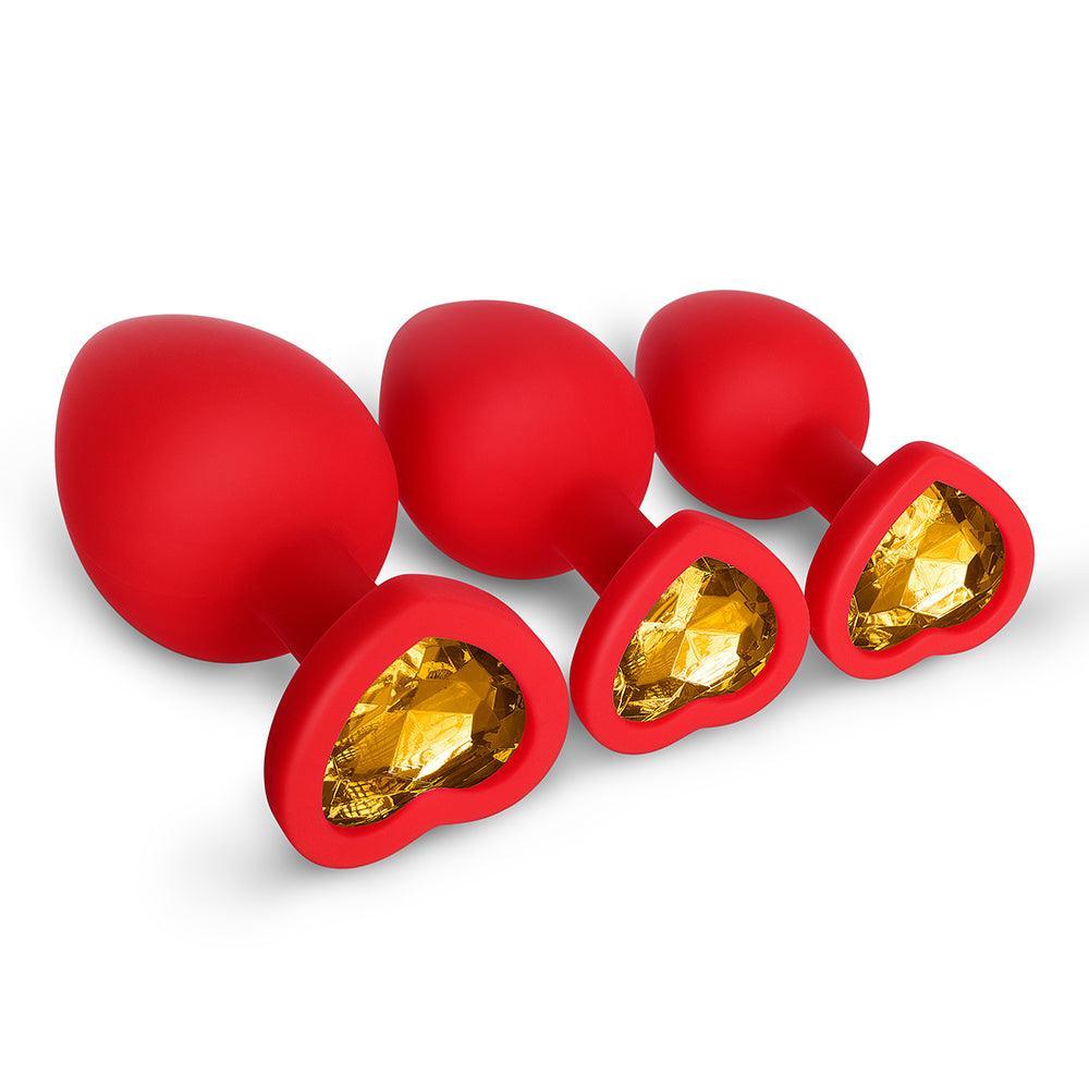 Sparkling Gems: Red Gem Blue Silicone Butt Plug 3-Piece Set-BestGSpot