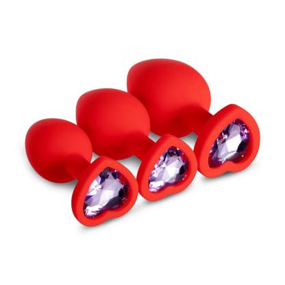 Light Purple Gem Red Silicone Butt Plug Set: Explore Pleasure in Elegant Tones-BestGSpot