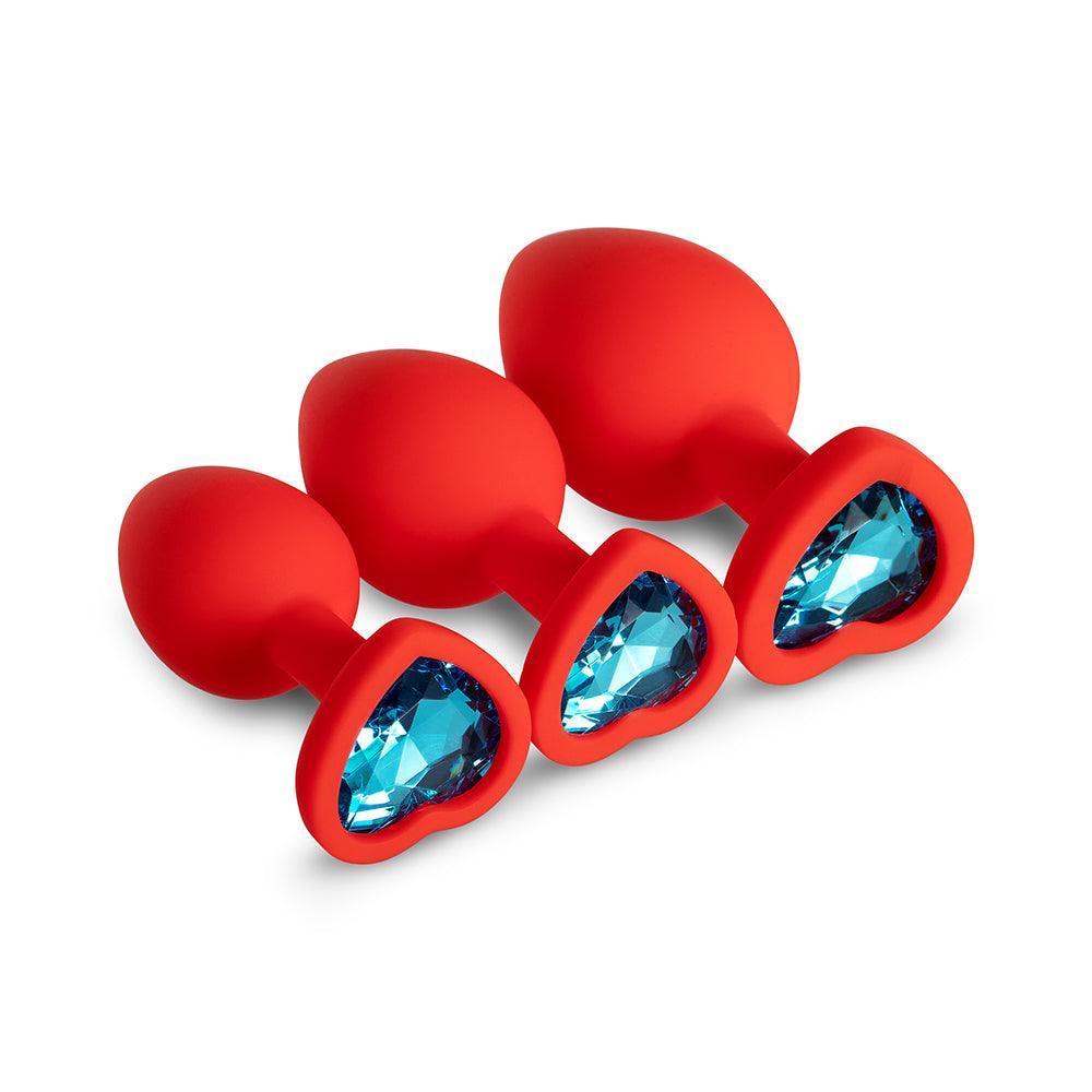 Blue Gem Red Silicone Butt Plug Set: Discover Pleasure in Vibrant Colors-BestGSpot