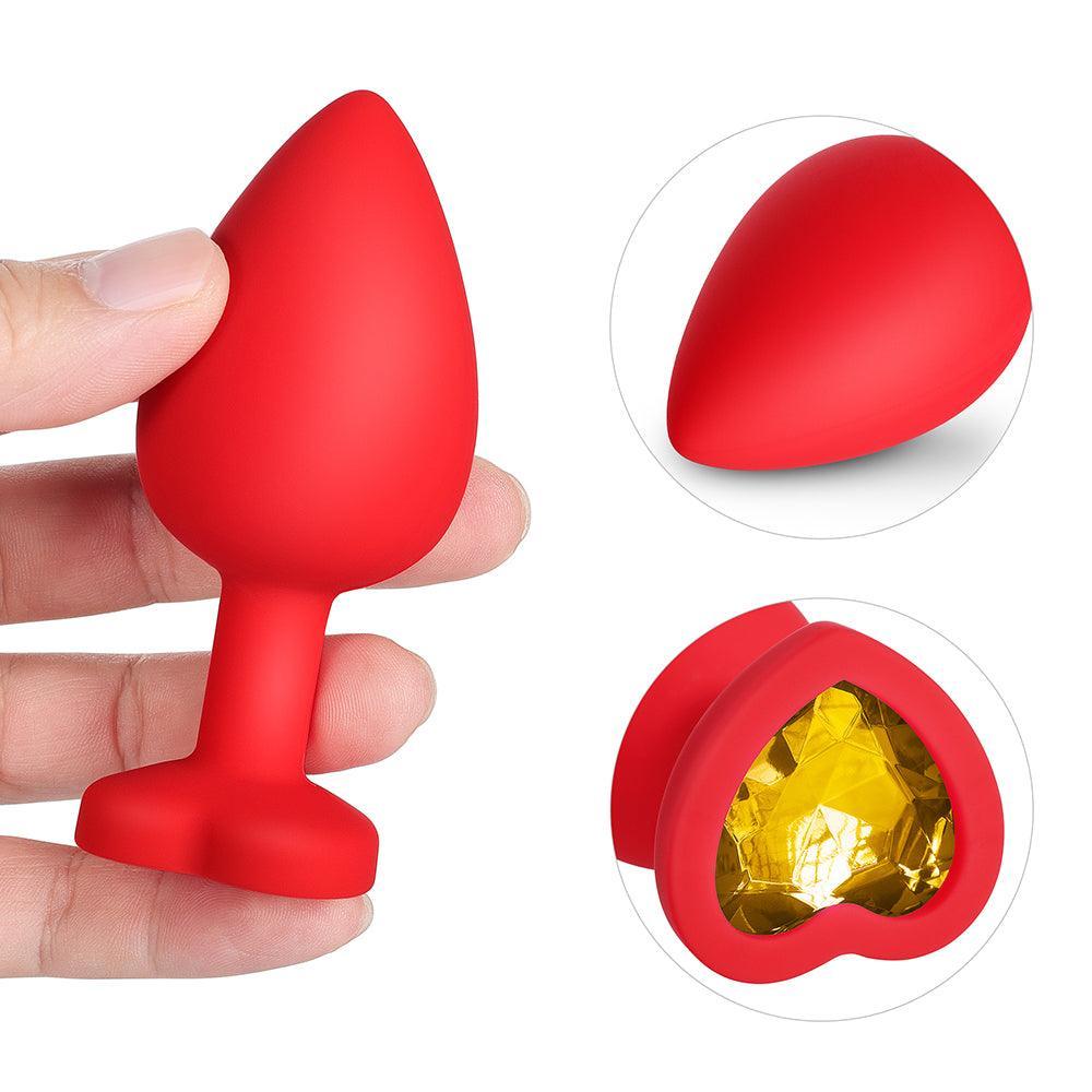 Sparkling Gems: Red Gem Blue Silicone Butt Plug 3-Piece Set-BestGSpot
