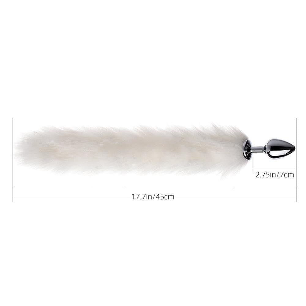 Long Fox Tail Butt Plug - White Fur-BestGSpot