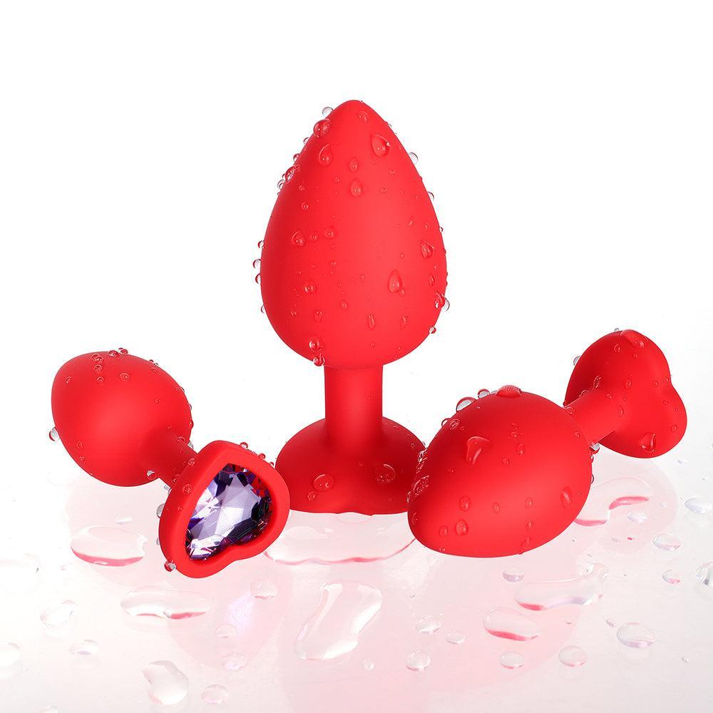 Light Purple Gem Red Silicone Butt Plug Set: Explore Pleasure in Elegant Tones-BestGSpot