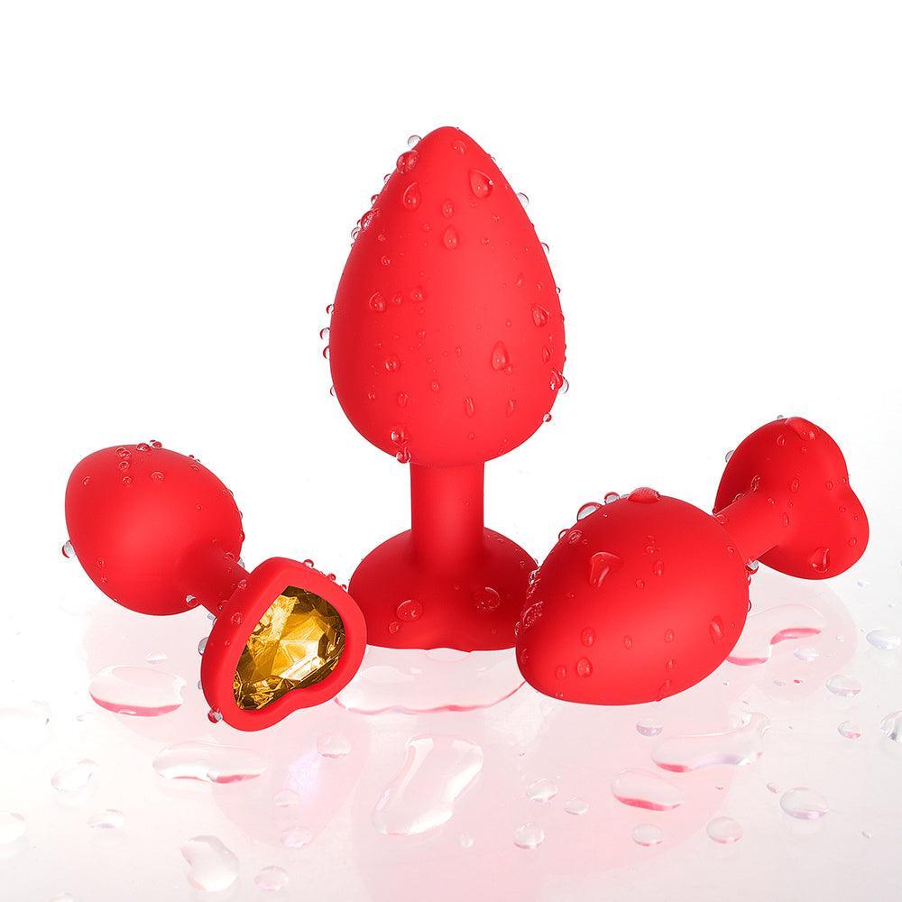 Sparkling Gems: Red Gem Blue Silicone Butt Plug 3-Piece Set-BestGSpot