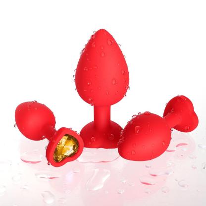 Sparkling Gems: Red Gem Blue Silicone Butt Plug 3-Piece Set-BestGSpot