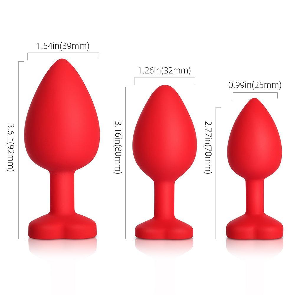 Sparkling Gems: Red Gem Blue Silicone Butt Plug 3-Piece Set-BestGSpot