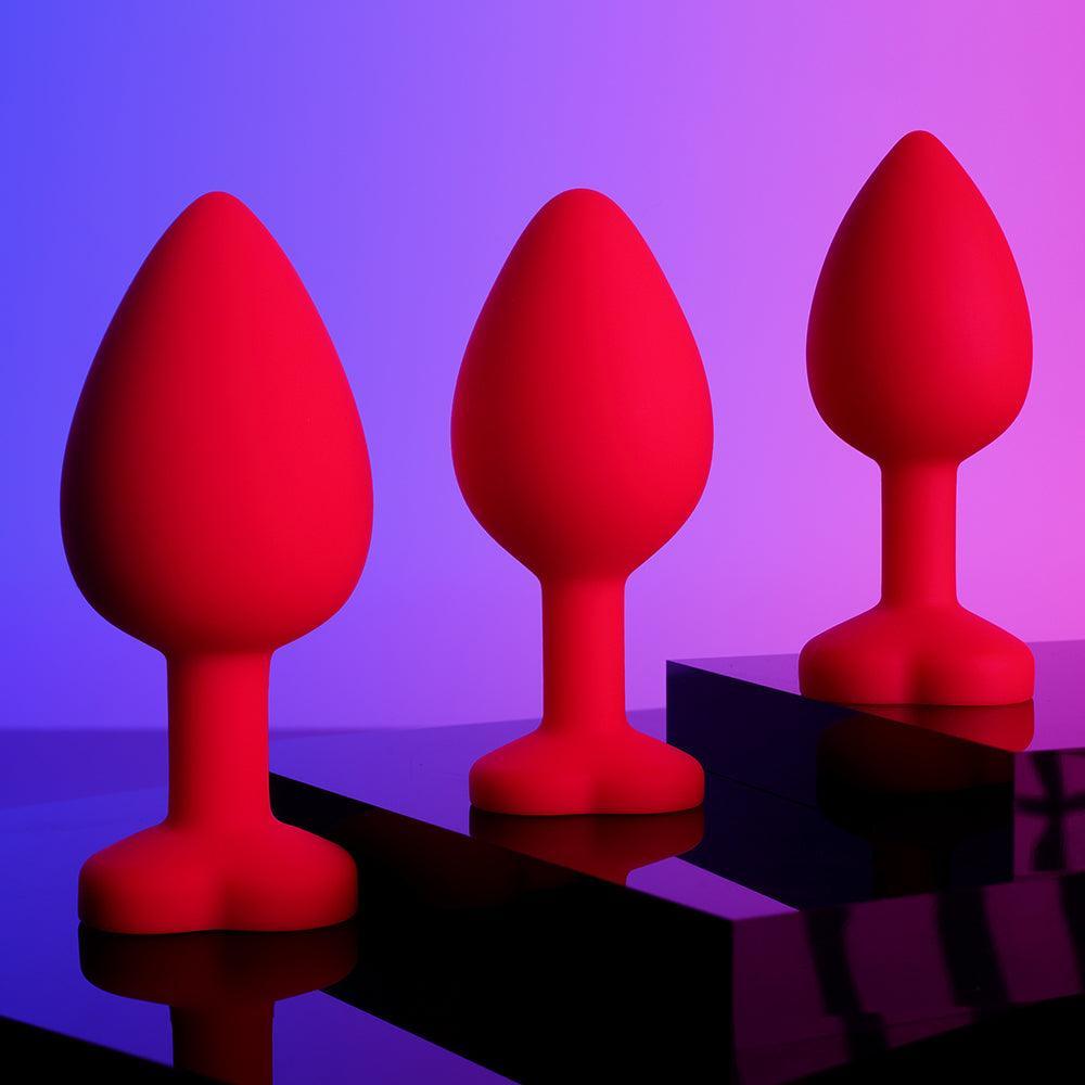 Sparkling Gems: Red Gem Blue Silicone Butt Plug 3-Piece Set-BestGSpot