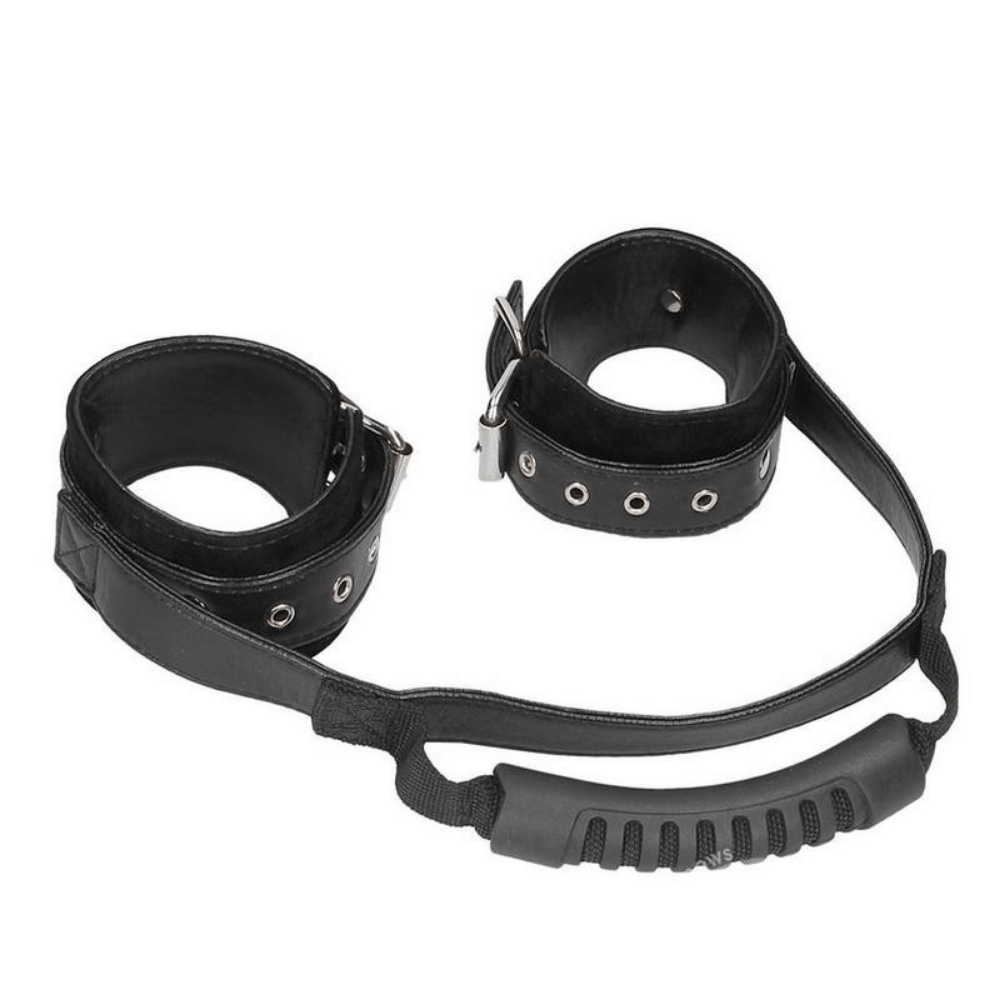 Ouch! Adjustable Bonded Leather Hand Cuffs with Handle-BestGSpot