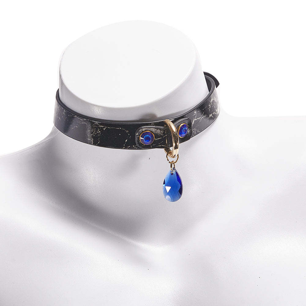 Marble-Pattern Leather Gem Collar-BestGSpot