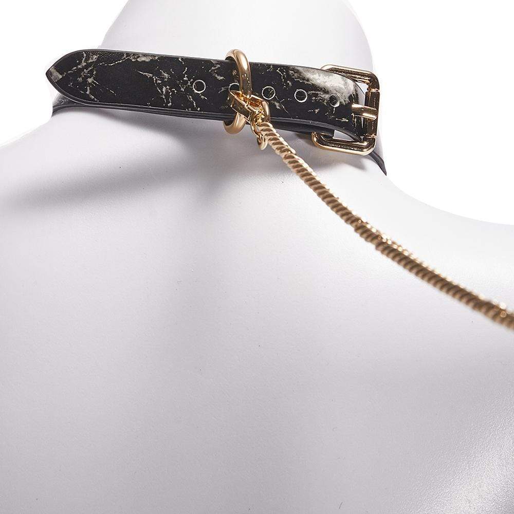 Marble-Pattern Leather Gem Collar-BestGSpot