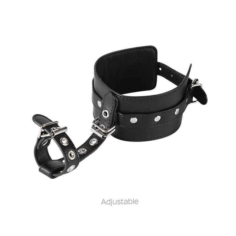 Prisoner Faux Leather Wrist Cuffs with Thumb Cuffs - Restrained Desire-BestGSpot